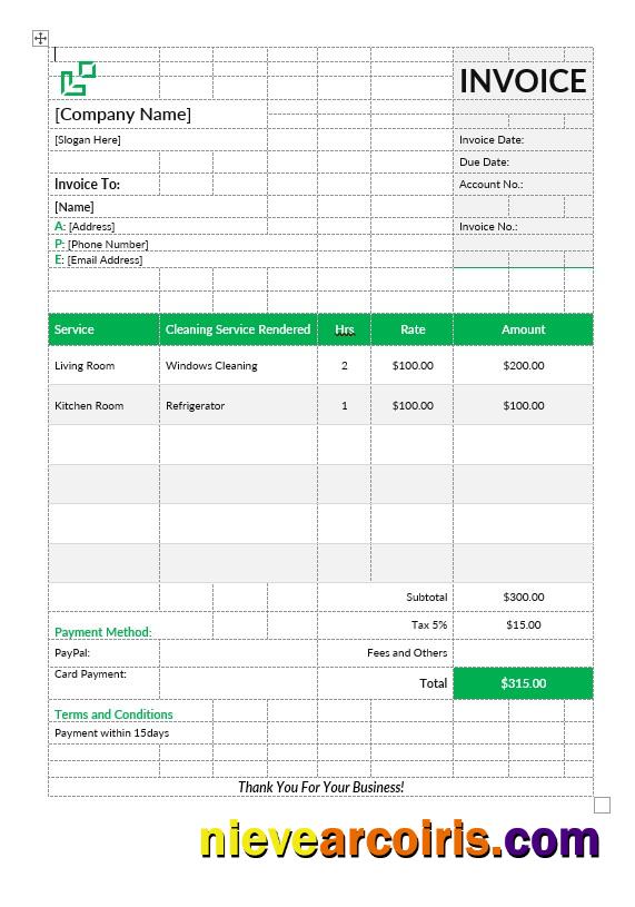 House Cleaning Service Invoice